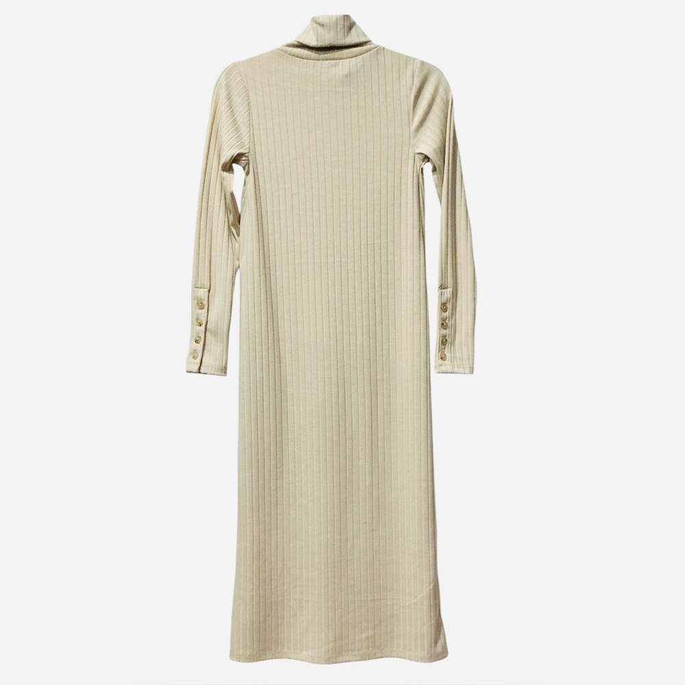 HATCH Ribbed Maternity Cream Turtleneck Midi Dress XS - Picture 3 of 5